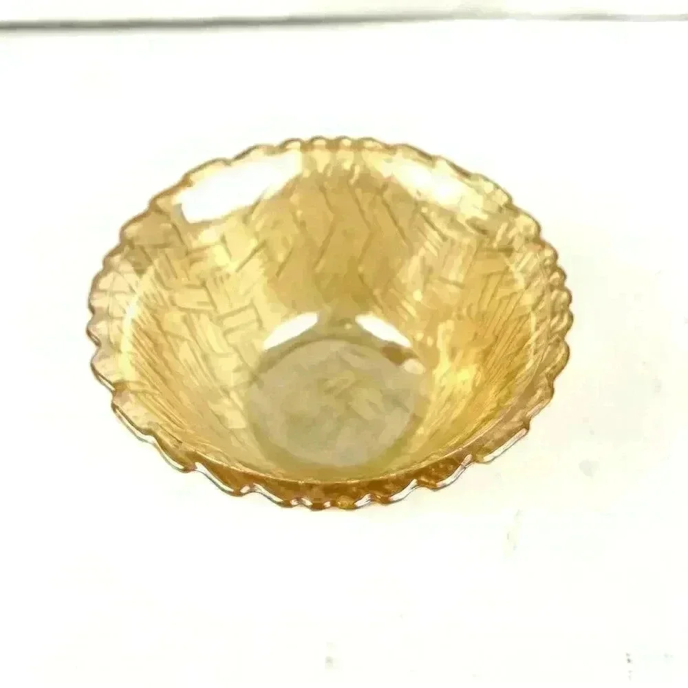 VTG Indiana Amber Carnival Glass Bowl Basket Weave Pattern‎ 2.5